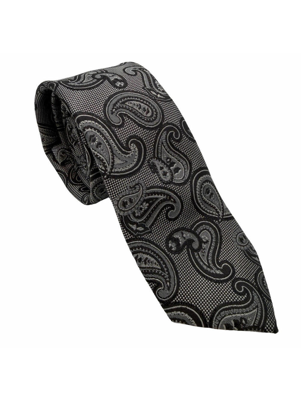 Ted Baker Silk Neck Tie Paisley Grey Black 2.4" x 59"